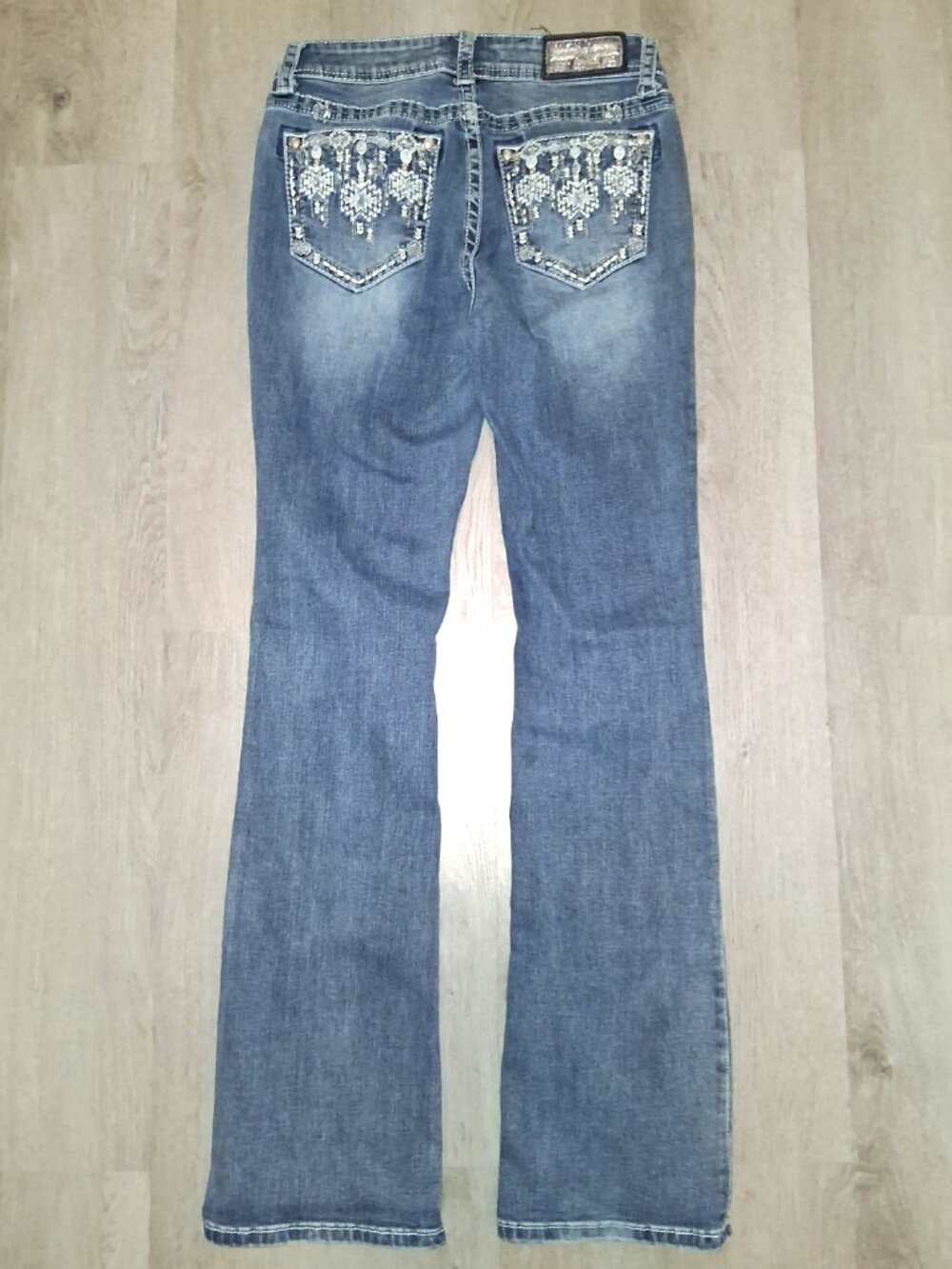 Grace in LA Boot Cut Jeans Size 28 Rhinestone Bling Embroidered Distressed Denim